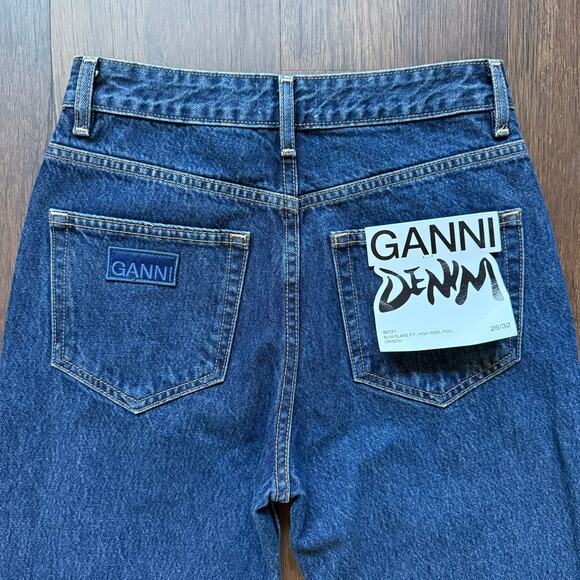GANNI Betzy Slim Flare Jeans 26W x 32L Dark Blue Organic Cotton Scandi Girl - Picture 6 of 13